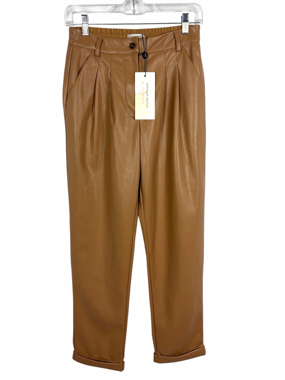 NWT Summum Woman Amsterdam Walnut Faux Leather Pleated Pants XS